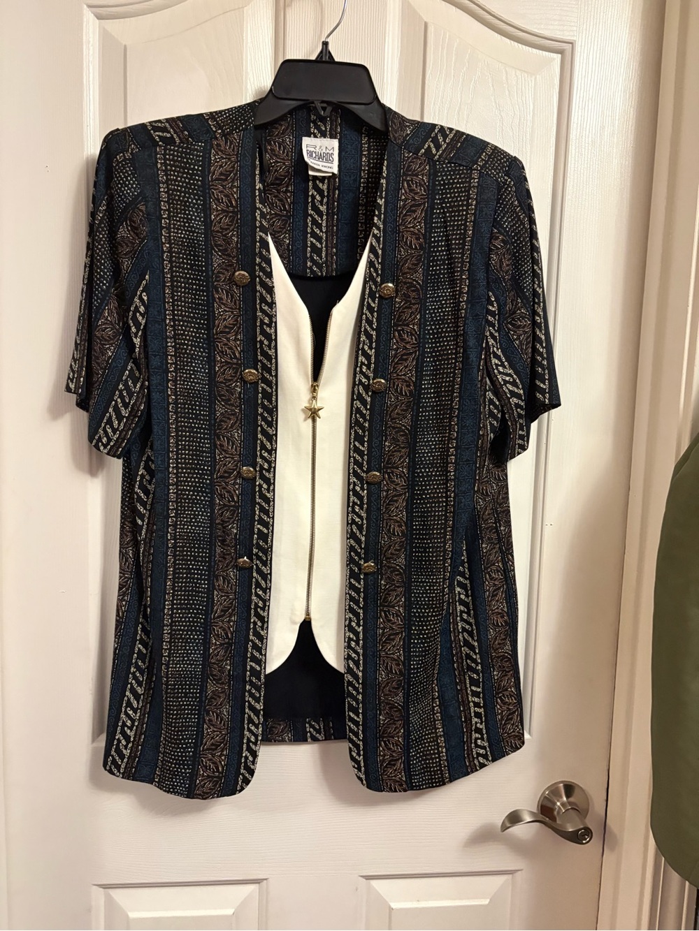 Pendleton Navy & Cream Short-Sleeve Patterned Button Cardigan